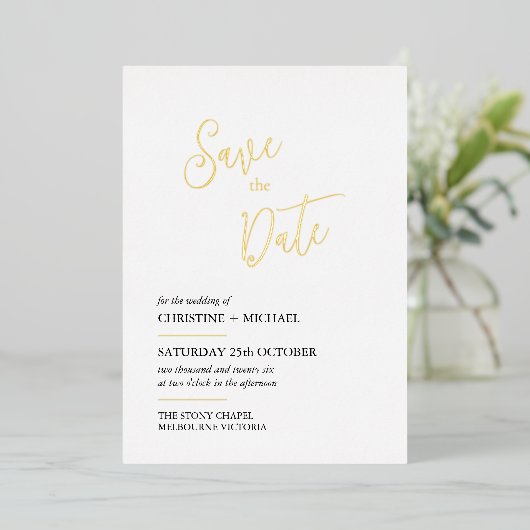 Elegant Save the Date kaart, laconiek ontwerp Folie Uitnodiging (Staand Voorkant)