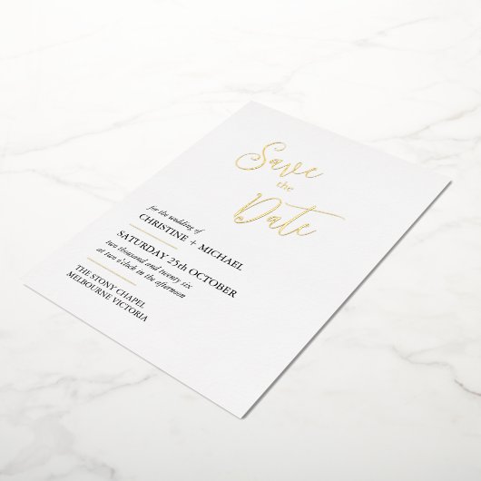 Elegant Save the Date kaart, laconiek ontwerp Folie Uitnodiging (Gedraaid)