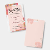 Elegant Save The Date Koraal Bloem Aquarel Badge (Voor- en achterkant)