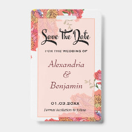 Elegant Save The Date Koraal Bloem Aquarel Badge