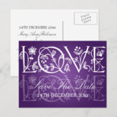 Elegant save the date liefde bloeit Paarse Aankondigingskaart (Voorkant / Achterkant)