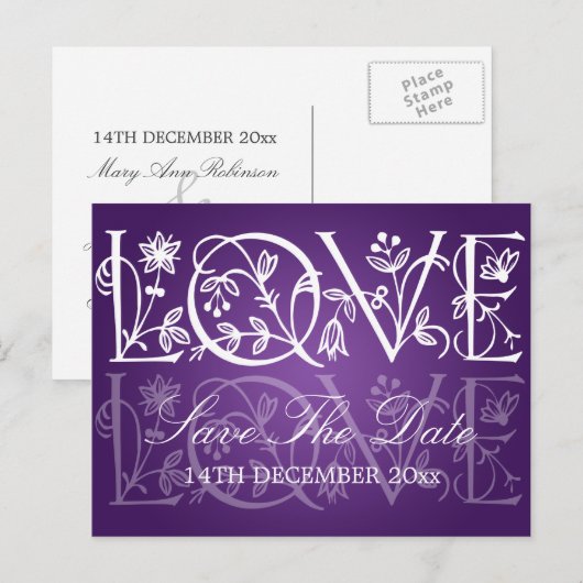 Elegant save the date liefde bloeit Paarse Aankondigingskaart (Voorkant / Achterkant)