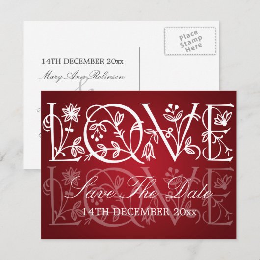 Elegant Save the Date Love Bloeit Rood Aankondigingskaart (Voorkant / Achterkant)