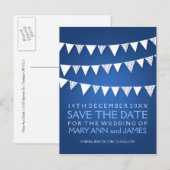 Elegant Save The Date Love Bunting Blue Aankondigingskaart (Voorkant / Achterkant)