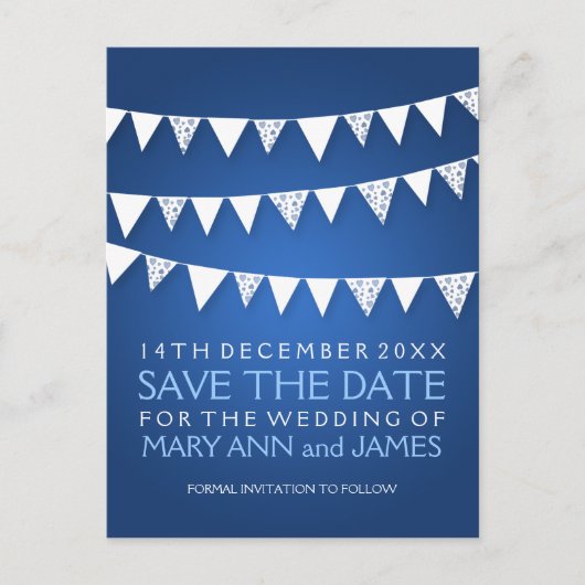 Elegant Save The Date Love Bunting Blue Aankondigingskaart (Voorkant)