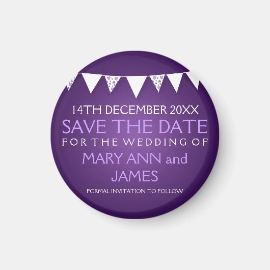 Elegant Save The Date Love Bunting Paarse Magneet (Voorkant)