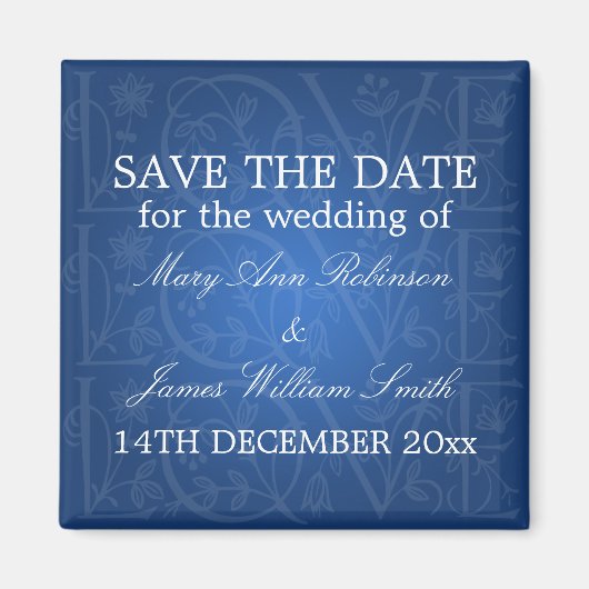 Elegant Save The Date Love Flourish Blue Magneet (Voorkant)