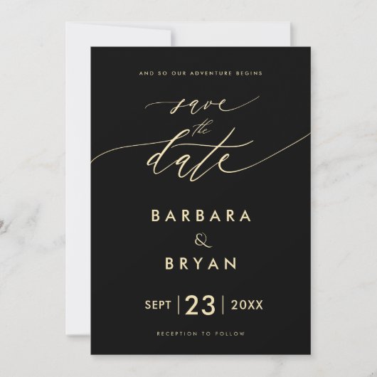 Elegant Save The Date Luxe Zwart Goud Kaart (Voorkant)
