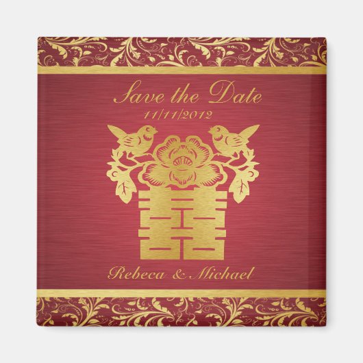 Elegant Save the Date Magneten - Double Happiness (Voorkant)