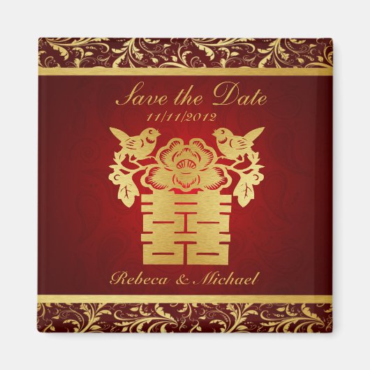 Elegant Save the Date Magneten - Double Happiness (Voorkant)