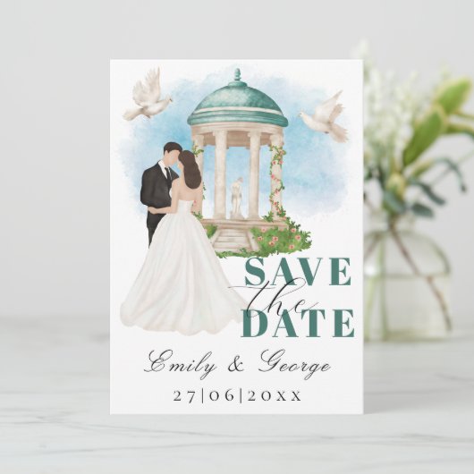 Elegant Save the Date met bruid en bruidegom Gazeb (Staand voorkant)