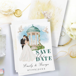 Elegant Save the Date met bruid en bruidegom Gazeb