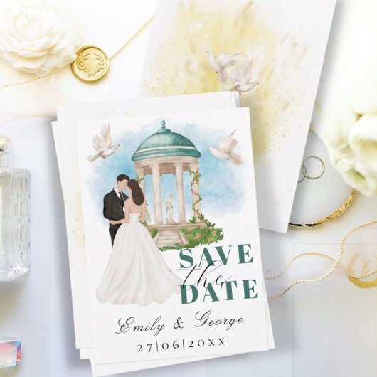 Elegant Save the Date met bruid en bruidegom Gazeb