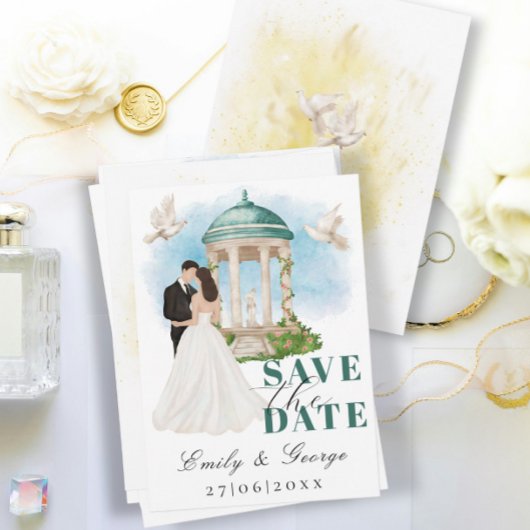 Elegant Save the Date met bruid en bruidegom Gazeb Kaart