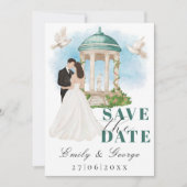 Elegant Save the Date met bruid en bruidegom Gazeb Kaart (Voorkant)