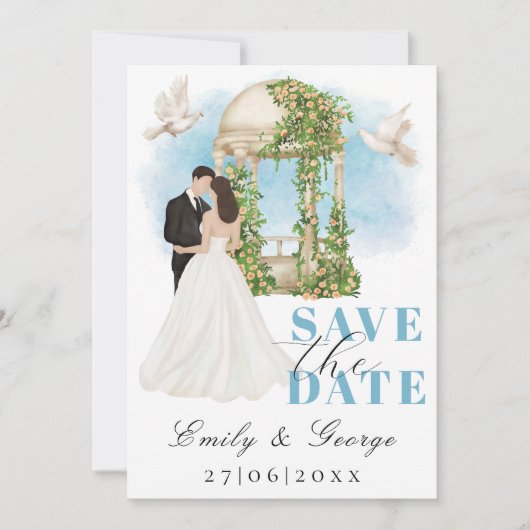 Elegant Save the Date met bruid en bruidegom Gazeb Kaart (Voorkant)