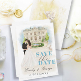 Elegant Save the Date met Bruid en bruidegom locat Kaart