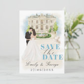 Elegant Save the Date met Bruid en bruidegom locat Kaart (Staand voorkant)