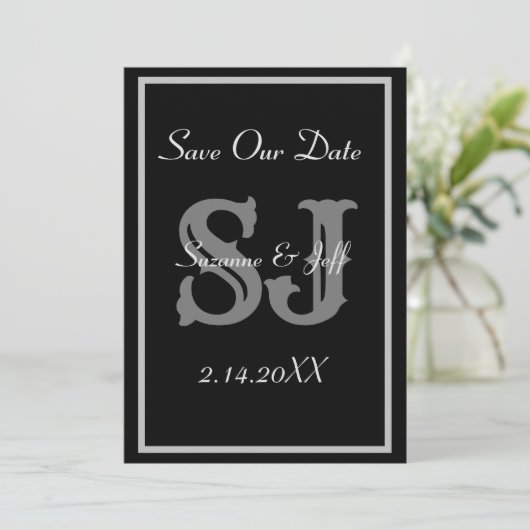Elegant save the date monogram bruiloft kaart (Staand voorkant)