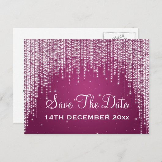 Elegant Save The Date Night Dazzle Berry Pink Aankondigingskaart (Voorkant / Achterkant)