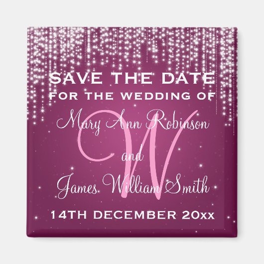 Elegant Save The Date Night Dazzle Berry Pink Magneet (Voorkant)