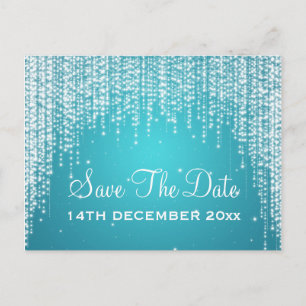 Elegant Save The Date Night Dazzle Blue Aankondigingskaart