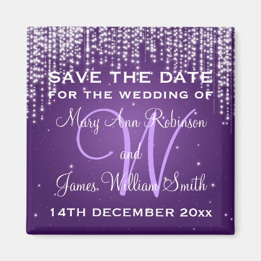Elegant Save The Date Night Dazzle Paarse Magneet (Voorkant)