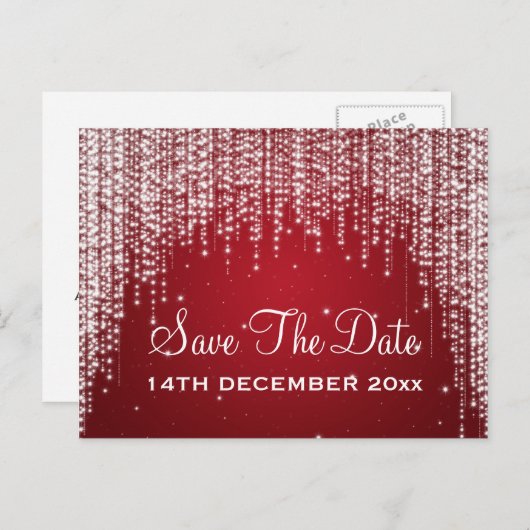 Elegant Save The Date Night Dazzle Rood Aankondigingskaart (Voorkant / Achterkant)