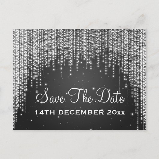 Elegant Save The Date Night Dazzle Zwart Aankondigingskaart (Voorkant)