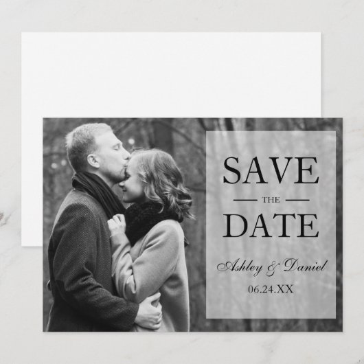 Elegant Save the Date Overlay Black & White Photo (Voorkant / Achterkant)