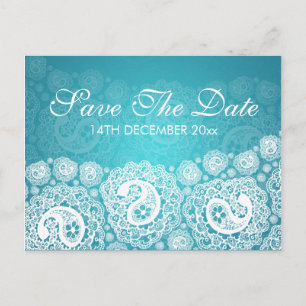 Elegant Save the Date Paisley Lace Blue Aankondigingskaart