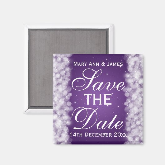 Elegant Save the Date Party Sparkle Paars Magneet (Voorkant / Achterkant)