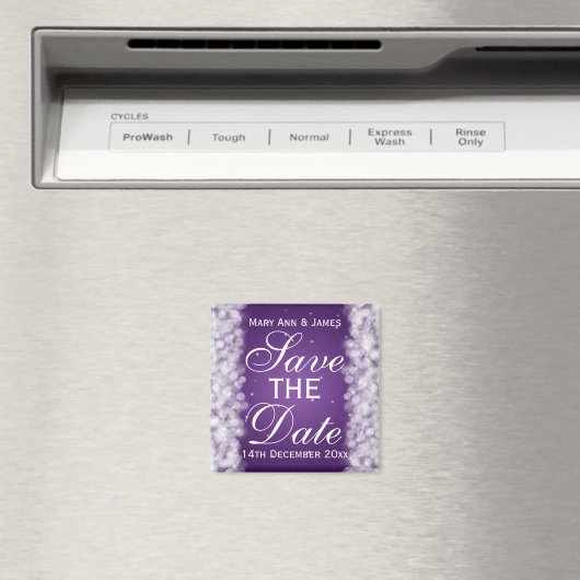 Elegant Save the Date Party Sparkle Paars Magneet (Insitu (Vaatwasser))