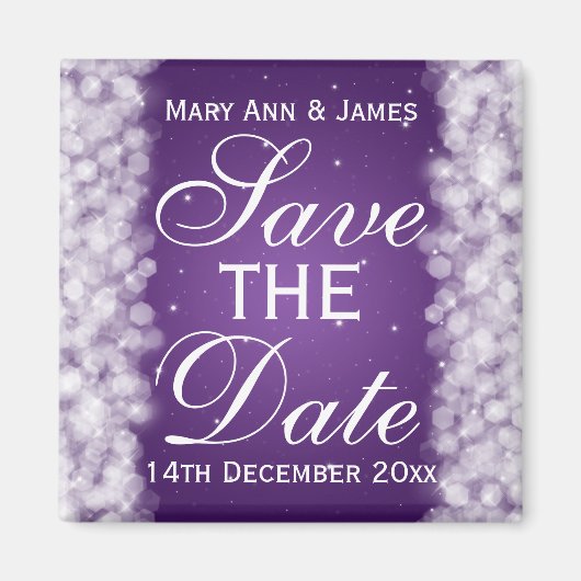 Elegant Save the Date Party Sparkle Paars Magneet (Voorkant)