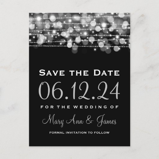 Elegant Save the Date Party Sparkles Silver Aankondigingskaart (Voorkant)