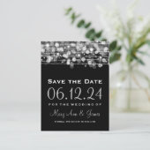 Elegant Save the Date Party Sparkles Silver Aankondigingskaart (Staand voorkant)
