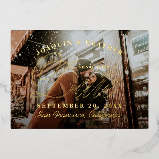 Elegant Save the Date Photo Gold Foil Invitation Folie Uitnodiging (Voorkant)