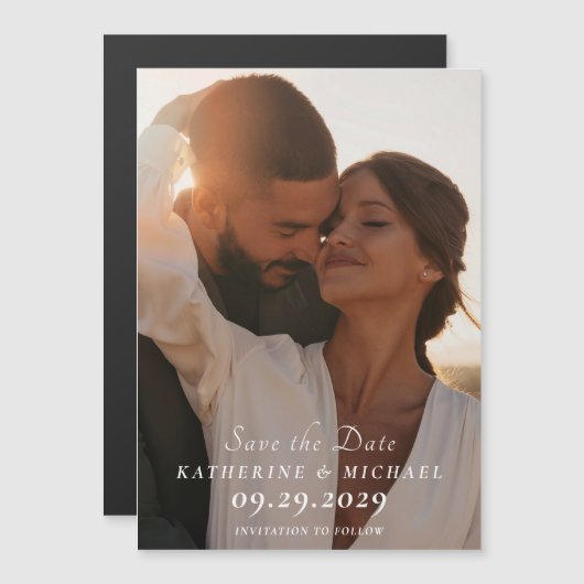 Elegant Save the Date Photo Magnetische Uitnodiging (Voorkant / Achterkant)
