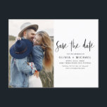 Elegant Save the Date Photo Romantic Briefkaart<br><div class="desc">Het huwelijk bewaart de Kaarten van de Datum die een foto op de voor en rug hebben. Sparen de kaarten van de Datum bevatten een moderne hand geschreven krommende manuscripttypografie die elegant,  eenvoudig en modern zijn om na de dag van uw bruiloft te gebruiken.</div>