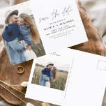 Elegant Save the Date Photo Romantic Briefkaart<br><div class="desc">Het huwelijk bewaart de Kaarten van de Datum die een foto op de voor en rug hebben. Sparen de kaarten van de Datum bevatten een moderne hand geschreven krommende manuscripttypografie die elegant,  eenvoudig en modern zijn om na de dag van uw bruiloft te gebruiken.</div>