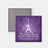 Elegant Save The Date Romantisch Paris Paarse Magneet (Voorkant / Achterkant)