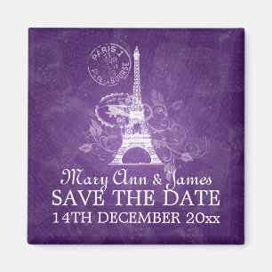 Elegant Save The Date Romantisch Paris Paarse Magneet