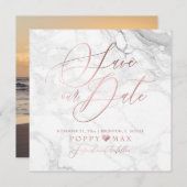 Elegant Save the Date Roos Gold Calligraphy Marble (Voorkant / Achterkant)