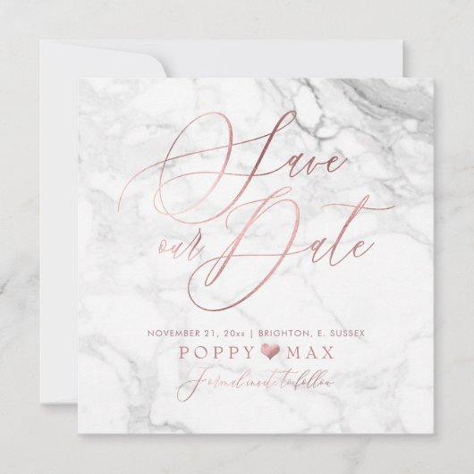 Elegant Save the Date Roos Gold Calligraphy Marble (Voorkant)