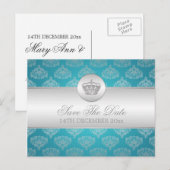 Elegant Save the Date Royal Crown Blue Aankondigingskaart (Voorkant / Achterkant)