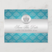 Elegant Save the Date Royal Crown Blue Aankondigingskaart (Voorkant)