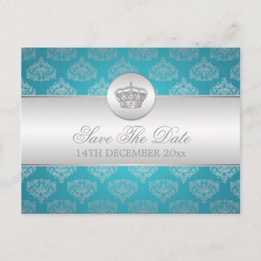 Elegant Save the Date Royal Crown Blue Aankondigingskaart (Voorkant)