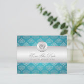Elegant Save the Date Royal Crown Blue Aankondigingskaart (Staand voorkant)