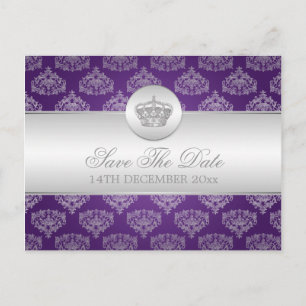 Elegant Save the Date Royal Crown Paars Aankondigingskaart