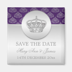 Elegant Save the Date Royal Crown Paars Magneet